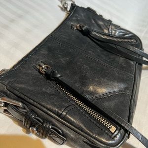 Andrew Marc | Black Leather Crossbody Bag with Chain Detail